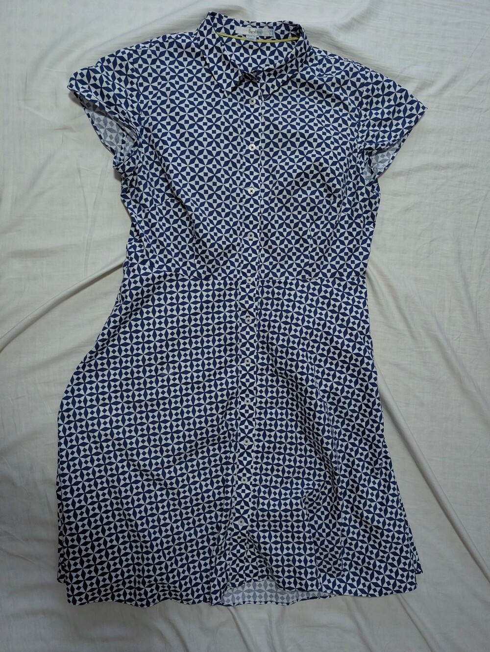 Boden Sophia Shirt Knee Length Midi Dress Blue White Geometric Fit & Flare US10R